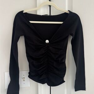 Zara Black Ruched Long Sleeve Top